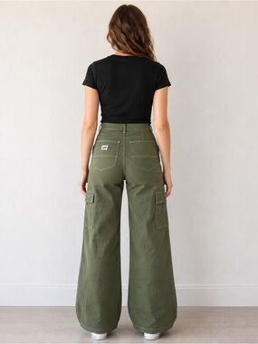 Lee Olive Wide-Leg Cargo Jeans
